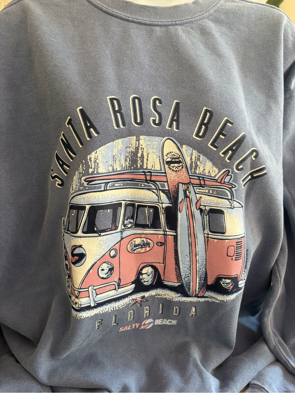 Throwback Santa Rosa Beach Florida sweatshirt in faded blue. - Picture 2 of 4